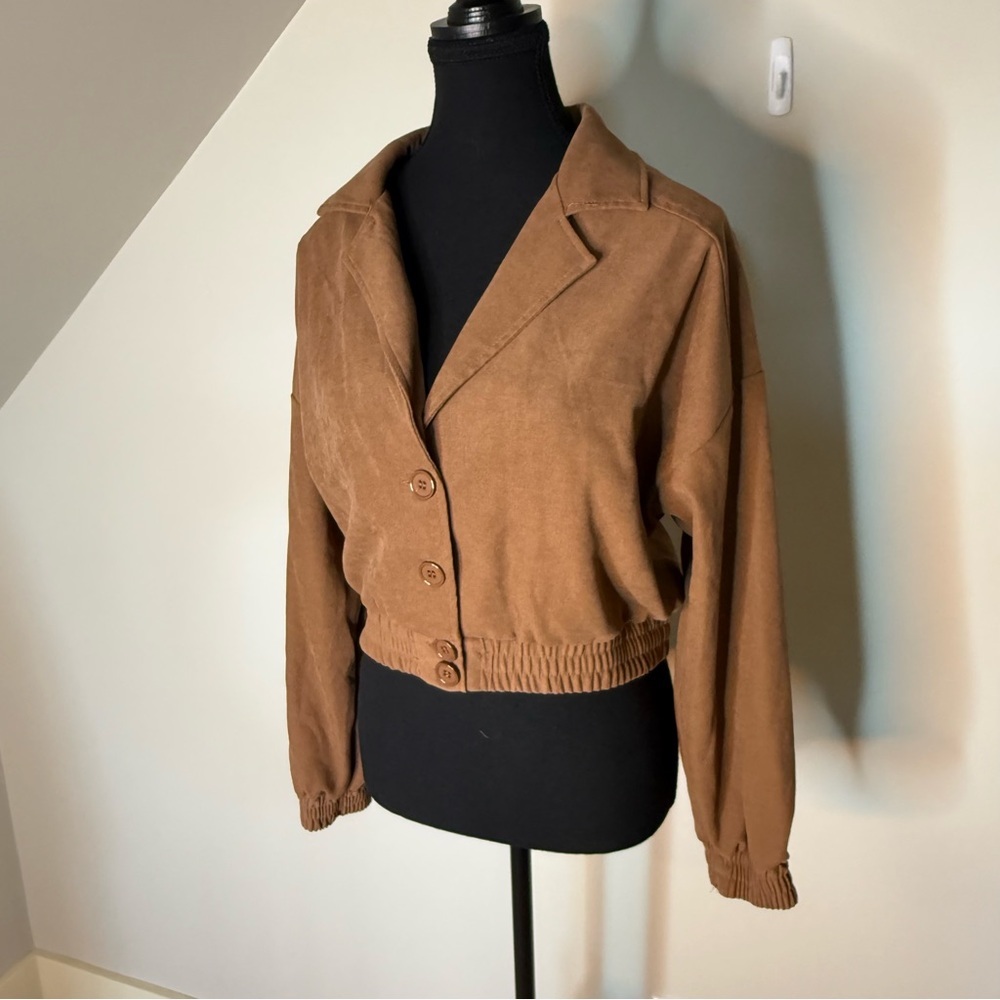 HYFVE Brown Crop Jacket Oversized Button Closure Streetwear Size Small - Picture 3 of 11